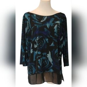 Worthington Black and Blue Patterned Long Sleeve Top